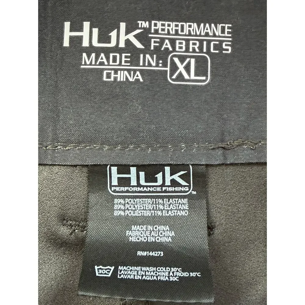 HUK Mens Gray Performance Fishing Shorts XL Quick Dry Stretch Cargo EUC